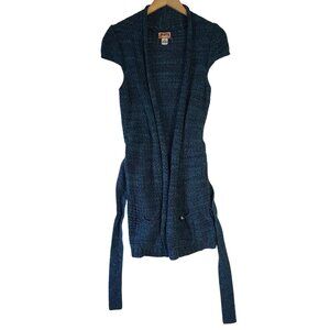 Mudd Y2K Blue Open Front Belt Cardigan Blue Short‎ Sleeve Size M Boho Preppy